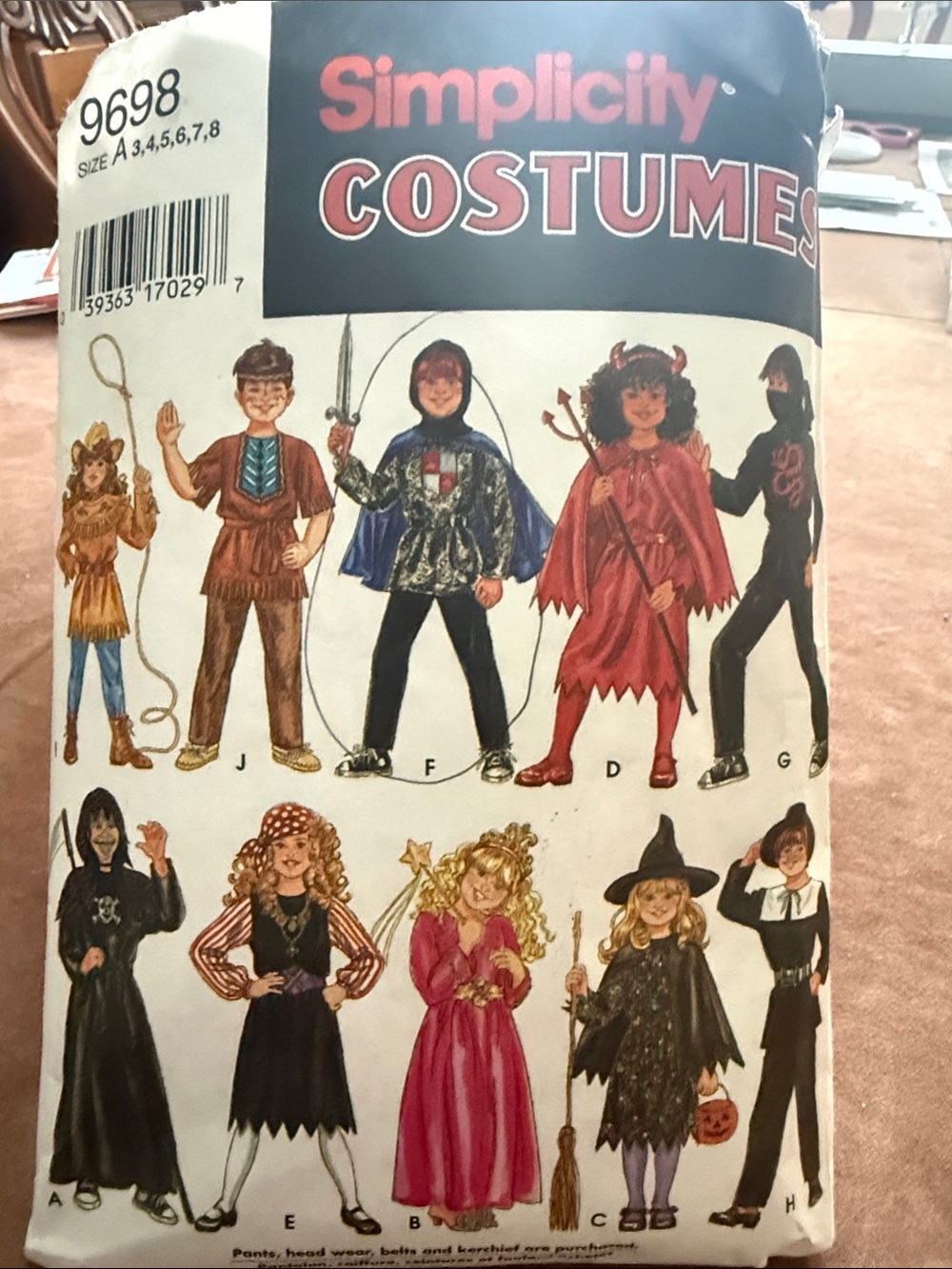 Simplicity Kids Costumes Pattern - Red, Black, Blue, Pink & Gold Designs